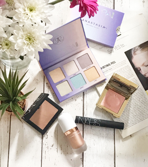 beauty flatlay featuring Anastasia Beverly Hills, Too Faced, Nars & Marc Jacobs beauty