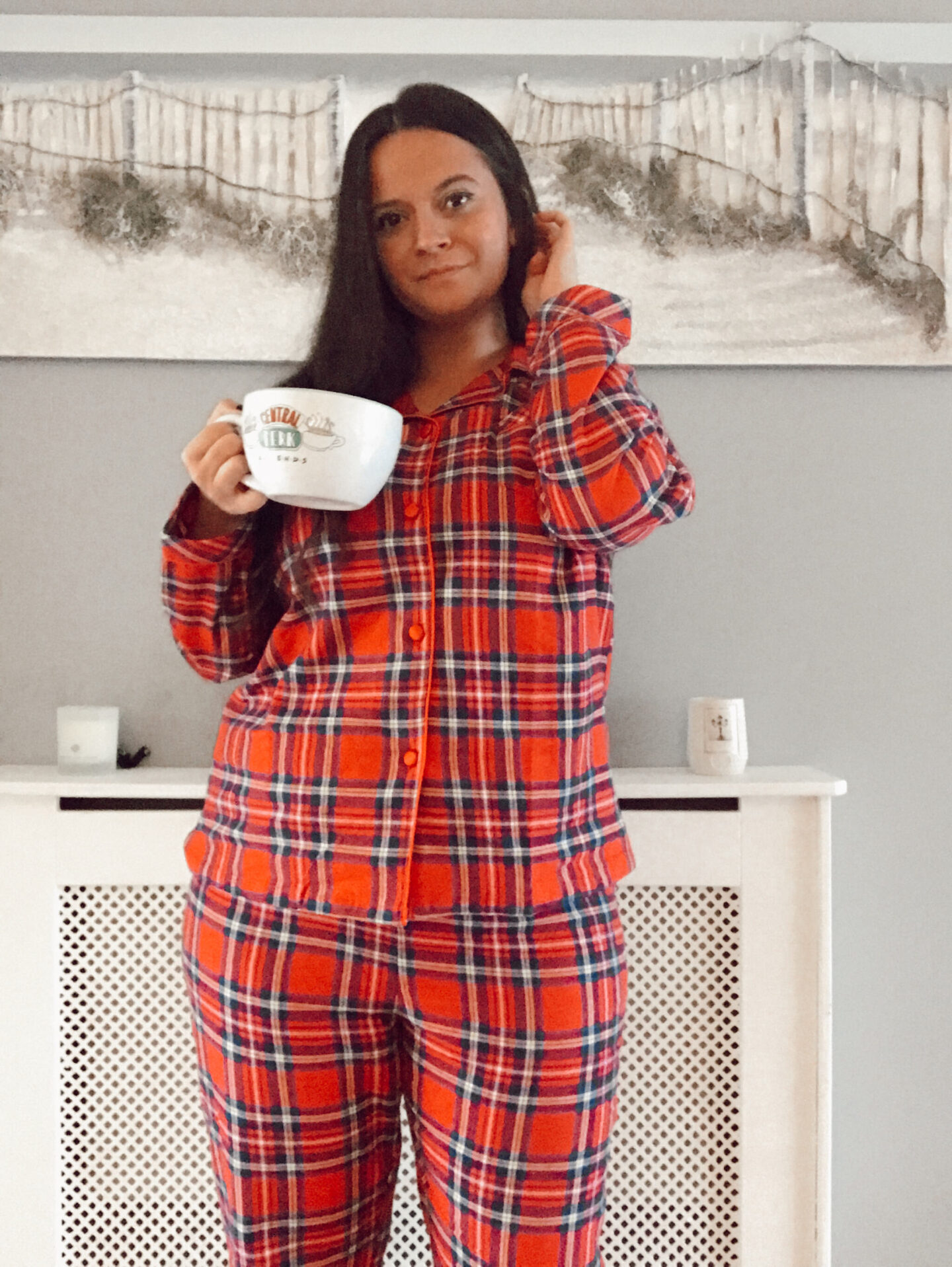 LoveRosiee wears Slenderella tartan pyjamas